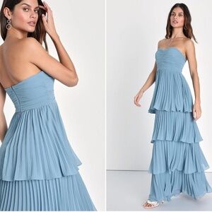 Lulu's Blue Strapless Tiered Maxi Dress